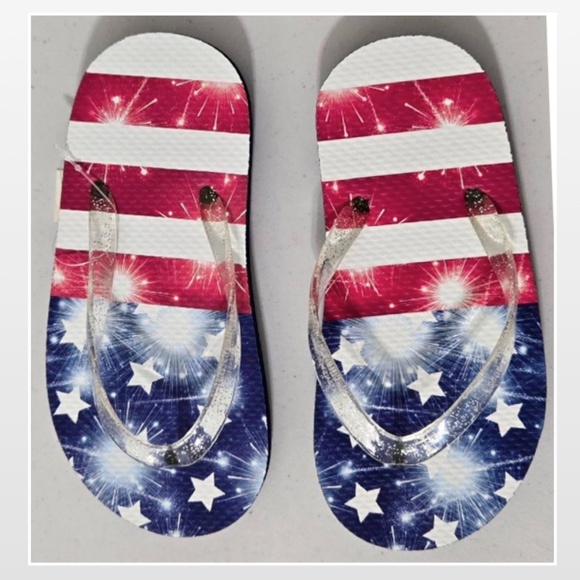 New Shoes Girls Flip Flops Kids Stars Patriotic USA American NWT - Picture 7 of 16